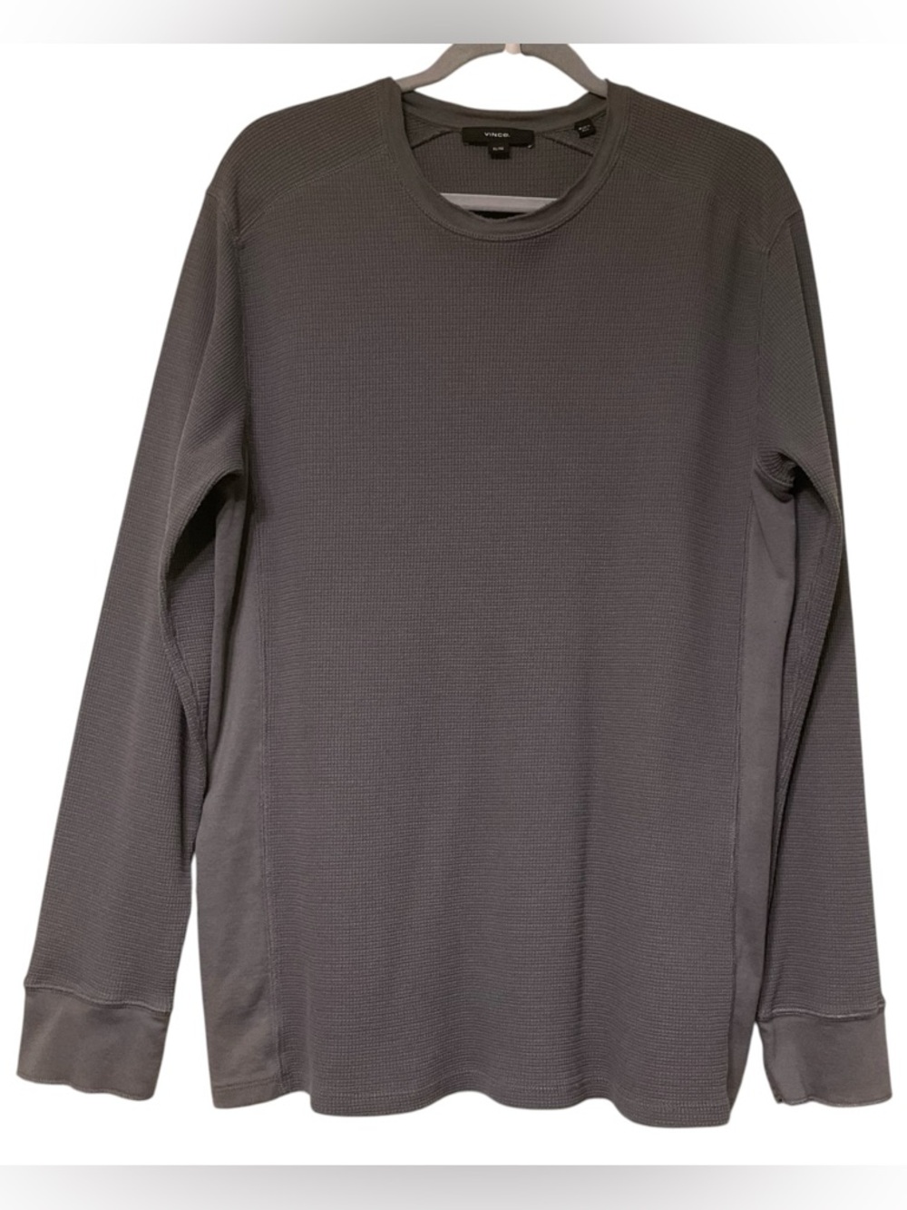Vince Thermal Long Sleeve Pima Cotton Men’s waffle knit pullover Size XL Gray
